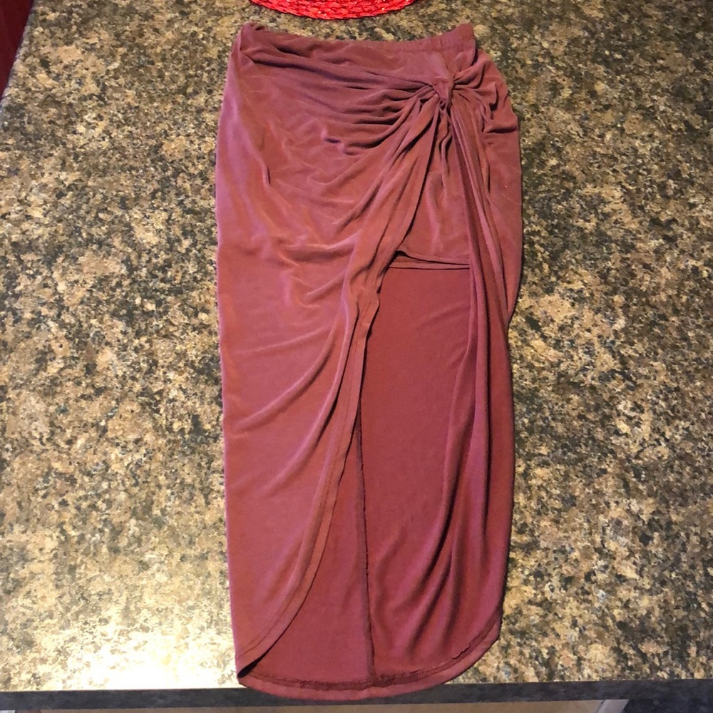 Burgundy high/low skirt